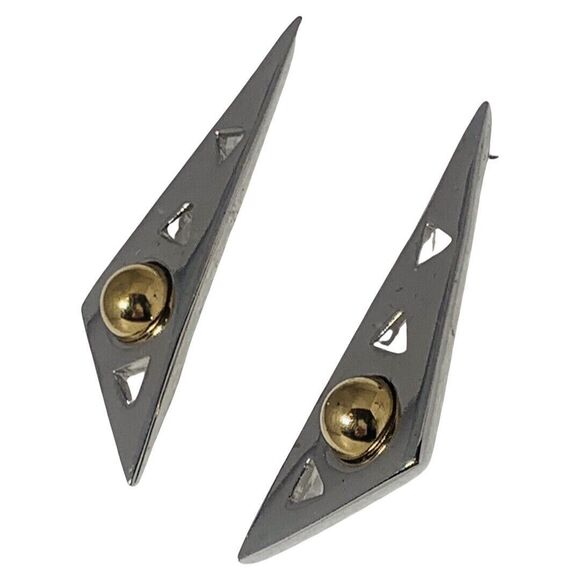 Piscitelli Triangle Statement Earrings 2” Silver Tone Signed Designer - Picture 9 of 11
